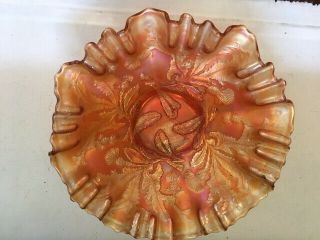 Fenton Thistle Carnival Glass Ruffled Bowl.  Iridescent Gold.  8.  5 " D By 2.  5 " High