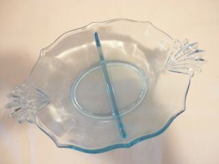 Fostoria Glass Baroque Azure Blue 2 Section Dish Bowl Relish Tab Flame Handles