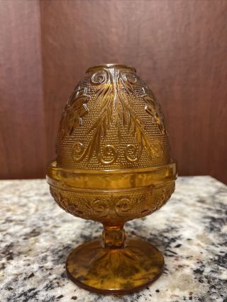 Vintage Indiana Glass Amber Sandwich Pattern Fairy Lamp Candle Holder