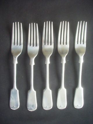 5 Antique Silver Plated Fiddleback Pattern Table Forks Henry Hobson,  Sheffield