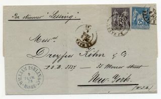 1878 France To Usa Cover,  Scarce Blue Private Pmk,  Lessing Steamer