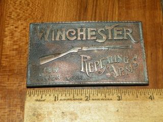 Vintage 1970s Winchester Repeating Arms - Haven,  Conn.  Bronze Belt Buckle