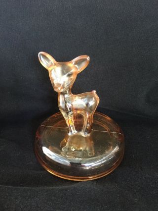 Vintage Jeanette Marigold Pink Carnival Glass Deer Fawn Lid Only