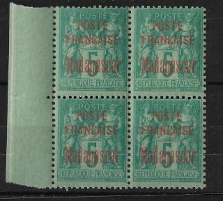 French Madagascar 1895 Block Of 4 Stamps 5c Iv 14 Vf Mnh Cv $320