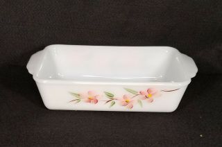 Vintage Fire King Gay Fad Hand Painted Peach Blossom Loaf Pan