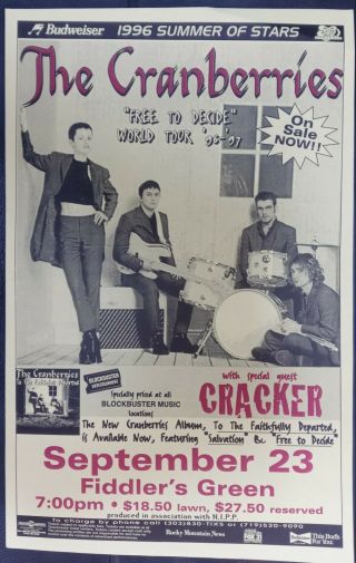 The Cranberries Poster 1996/97 To Decide Tour To The Faithfully Departed