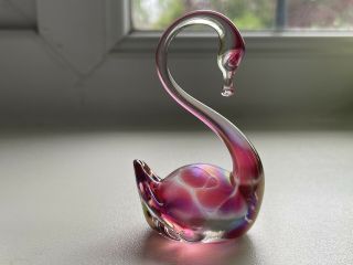 Iridescent Heron Glass Swan In Pink Red Colour Perfect