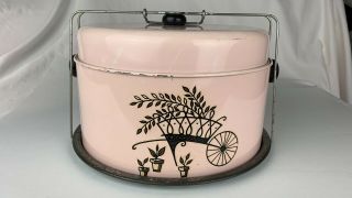 Antique Vintage Pink Tin Metal Cake Carrier Keeper Locking Handle
