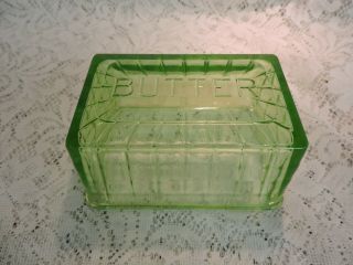 Anchor Hocking Block Optic Green Depression Glass Butter Cover