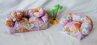 1994 Toymax Floral Fabric Stuffed Couch And Chair Set For Barbie Size Dolls