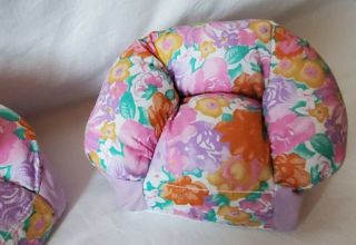 1994 Toymax Floral Fabric Stuffed Couch And Chair Set For Barbie Size Dolls 3