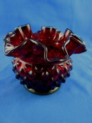 Vintage Fenton Ruffled Hobnail Vase Colonial Ruby 3 " Tall