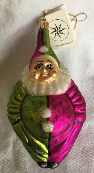 Vintage Christopher Radko Clown Vintage 1995 Glass Christmas Ornament W/ Tag
