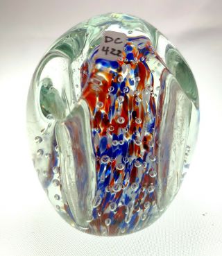 Gentile Glass Paperweight Bud Vase - Star City,  Wv - Bubbles,  Red,  White & Blue