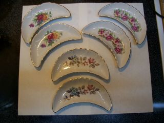 Vintage Set Of 6 [3 Different] Cresent Floral Pattern Porcelain? Dishes