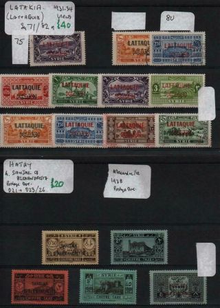 LATAKIA/HATAY: 1931 - 1938 & Overprint Examples - 6 Stock Cards (40186) 2