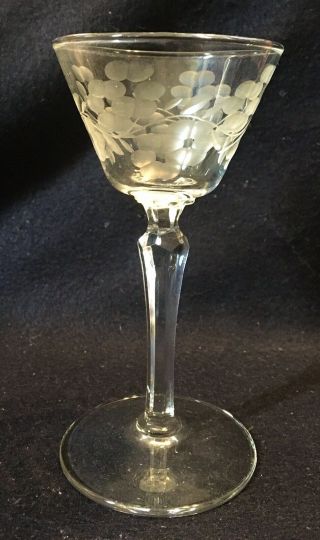 Vtg Libbey Rock Sharpe Glenmore Etched Crystal Stemmed Wine Goblet 5 3/4”