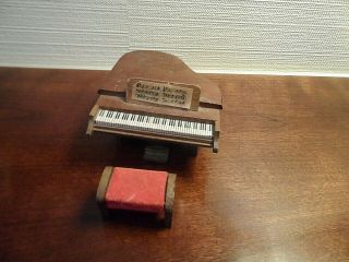 VINTAGE DOLL HOUSE VELVET SOFA,  & PIANO WITH PIANO BENCH 3