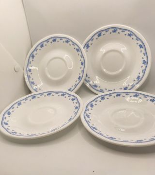 Corelle By Corning Saucers Morning Blue Set Of 4,  White With Blue Trim