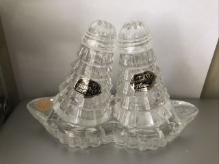 Vintage Czech Bohemia Cut Crystal Glass Salt And Pepper Shakers,  3 " Tall