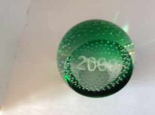 Caithness Paperweight - " Millennium 2000 " Controlled Bubbles Green C11g