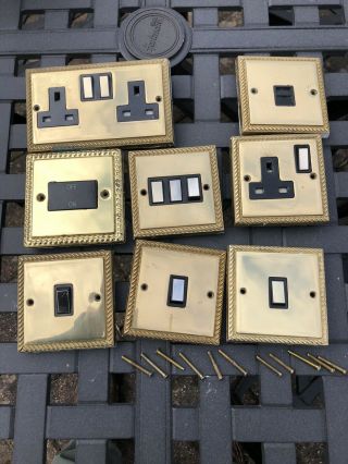 Vintage Solid Brass Socket And Light Switches.