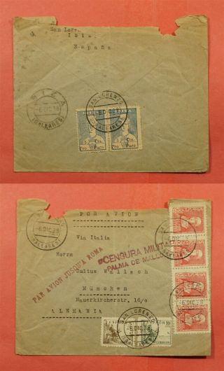 1938 Spain San Lorenzo Airmail To Germany Spanish Civil War Censored