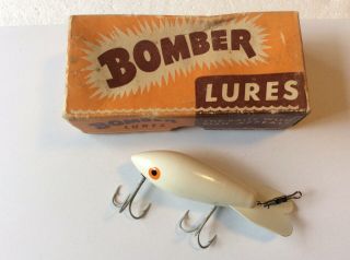 Vintage Wood Bomber Lure,  501 White - In 2 Piece Cardboard Box