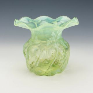 Antique English Vaseline Glass - Flaring Art Nouveau Vase - But Lovely