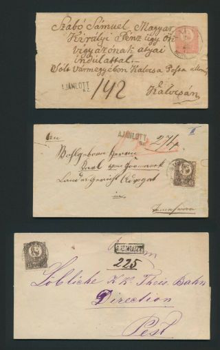 1872 - 1873 HUNGARY COVERS 15kr REGISTERED INC 5KR UPRATED 10kr JOZEF,  AJALOTT 2