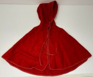 Vintage Doll Red Coat Jacket Cape With Hood Clothing 12 " Long
