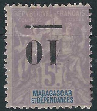 France Madagascar Stamps 49a Yv 49a 10c On 5 Fr Lilac Mhr F/vf 1902 Scv $125.  00