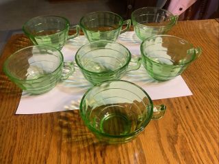 Block Optic Cups Green Depression Glass Vintage Anchor Hocking 7 Qty.  1930 