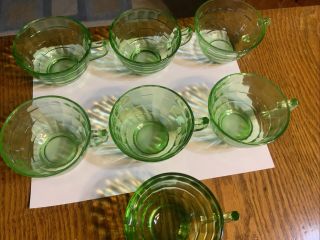 Block Optic Cups Green Depression Glass Vintage Anchor Hocking 7 Qty.  1930 ' s 2