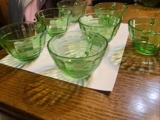 Block Optic Cups Green Depression Glass Vintage Anchor Hocking 7 Qty.  1930 ' s 3