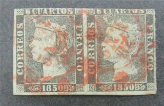 Nystamps Spain Stamp 1b Paid $100 Pair Red Cancel Y7y970