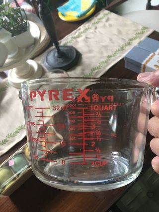 Pyrex 32 Oz Glass Measuring Cup 1 Quart & Metric Readings 532 Red Lettering