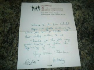 The Beatles Signed Fan Club Letter