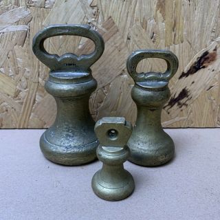 3 X Vintage Brass Bell Weights - 4lb,  2lb & 8oz - Parnall & Sons Bristol