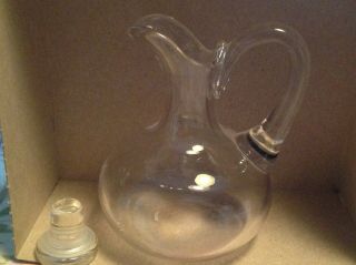 Handblown Clear Glass Vinegar Oil Cruet 4 " Tall Bottle Stopper No Crack/chips Ex