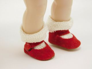 Vntg Madame Alexander - Kins Red Side Snap Shoes Fuzzy Soles White Socks