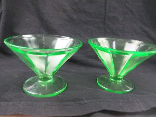 2 Vintage Depression Era Green Uranium Glass Sherbet Dessert Cups Federal As - Is