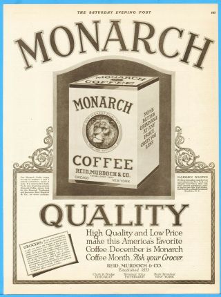 1923 Monarch Coffee Reid Murdoch Lion Quality Antique 1920 