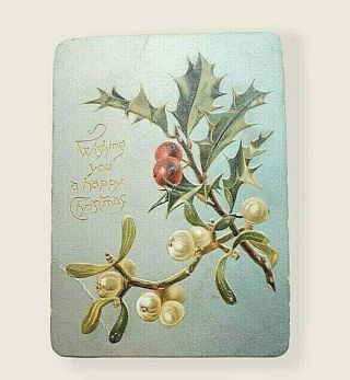 Antique Victorian Christmas Card Postcard Holly Berries (raphael Tuck & Sons)