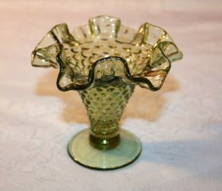 Fenton Glass Green Small 3 3/4 " Tall X 4 " Wide At Top Hobnail Vase