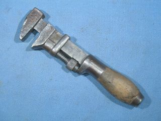 Antique L.  Coes 6 - 1/2 " Wood Handle Adjustable Monkey Wrench