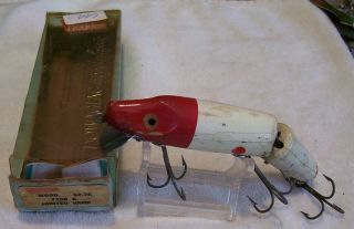 Vintage Wooden Heddon Vamp Spook Lure 6/8/21p 4.  25 " Box 7300 S Rough