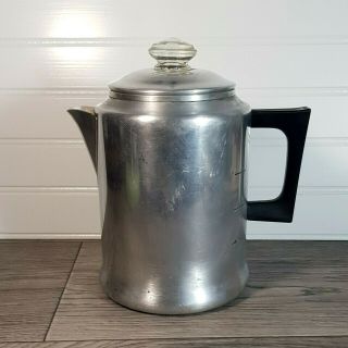 Vintage Antique Aluminum Percolator Coffee Pot 8 Cups Glass Knob Bakelite Handle
