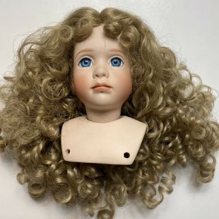 Vintage Doll Head Child 4” Spiral Blonde Wig For 15” Dolls Blue Eyes Swivel