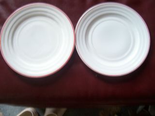 Hazel Atlas Moderntone 9 " White Platonite Red Striped Dinner Plates (2)